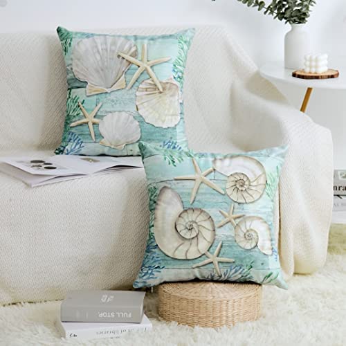 Summer Coastal Throw Pillows 18x18 Inch Set of 2 Coral Branch Ocean Themed  Decorative Pillow Cases